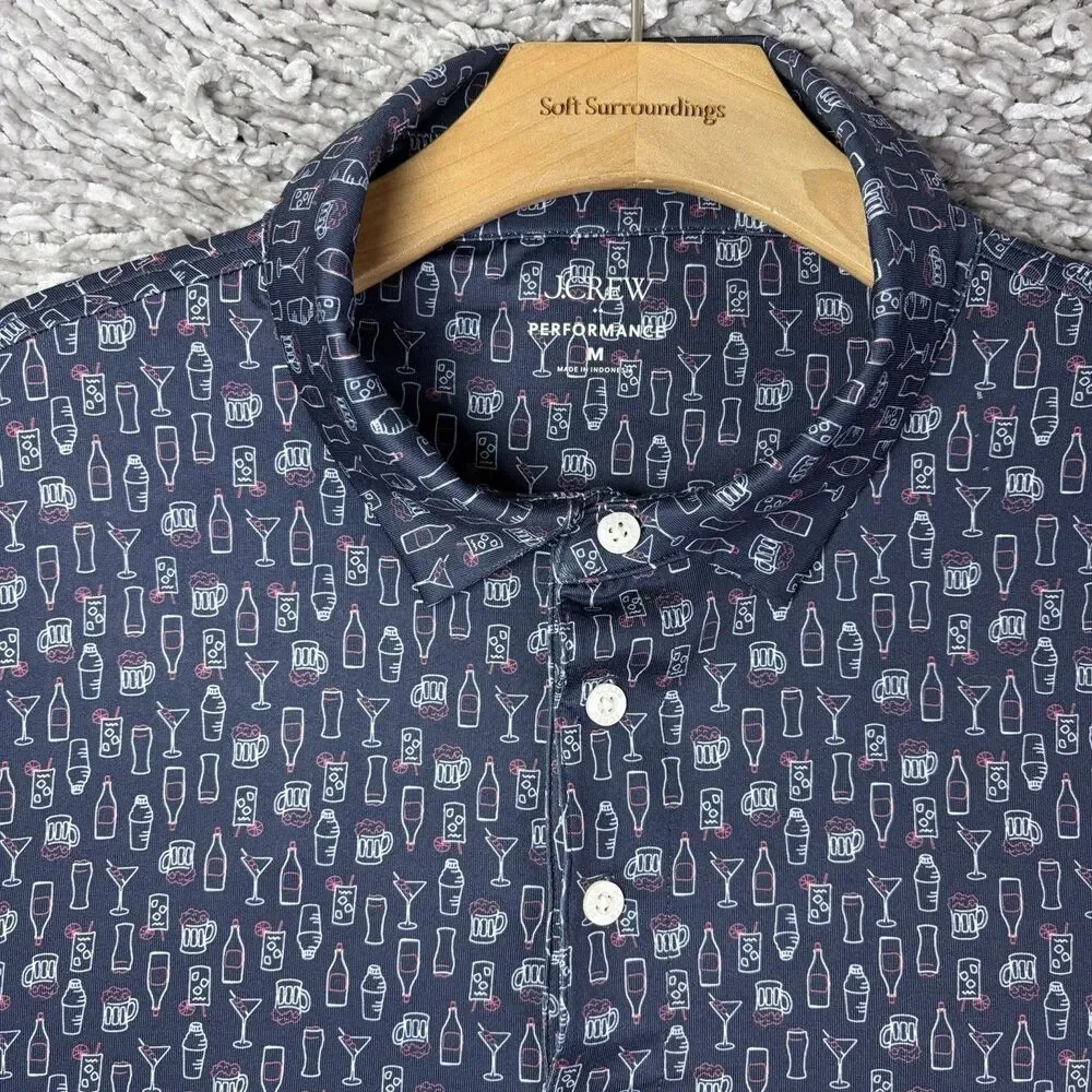 J Crew Performance Polo Mens Medium Margarita Spirits Short Sleeve Golf Summer